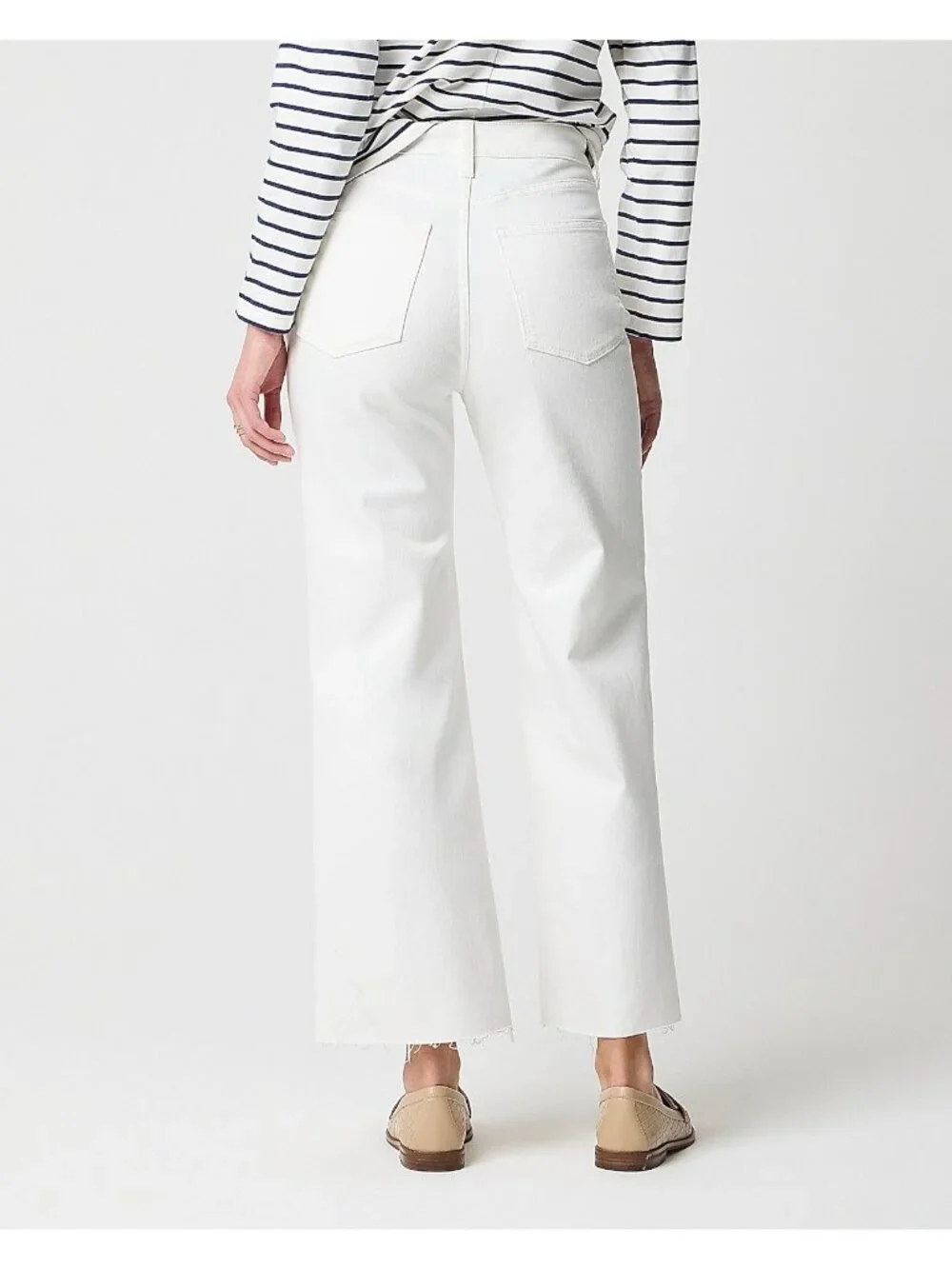 J Crew Womens Wide Leg Cropped Jean 30P 30 Petite White Raw Hem All Day Stretch